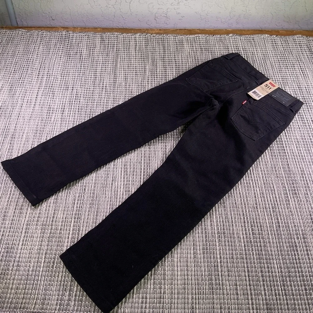 Levis 511 Slim Kids Jeans Black Adjustable Waist Stretch Denim Size 7 Regular